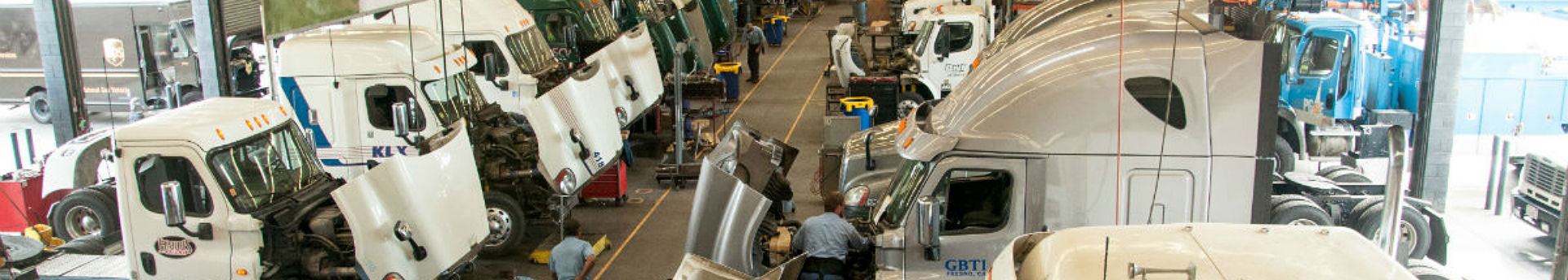 An inside view of the service shop at Fresno Truck Center