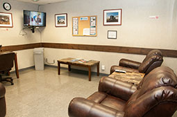 The comfy recliner chairs in the Fresno Truck Center waiting room